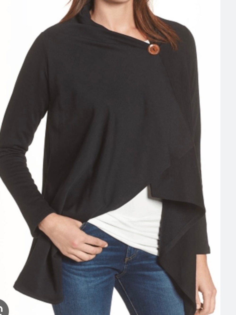 Bobeau Black S Asymmetrical Wrap Wood button Yoga Pilates Balletcore Coquette